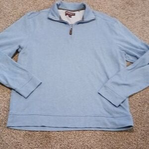 ****Johnston & Murphy Blue 1/4 Zip Long Sleeve Cotton Polo Pullover Size Medium